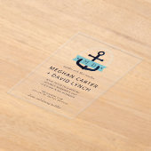 ネイビモダンーいかり航海のモノグラム結婚ズInvite アクリル招待状 (レイダウン)