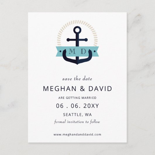 ネイビモダンーいかり航海のモノグラ結婚ムズ救ズ 案内ポストカード (正面)