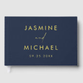 ネイビモダンーとゴールドフォイルの結婚写真 ゲストブック (正面)