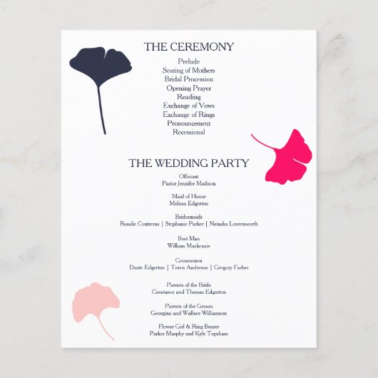 ネイビモダンーとピンクイチョウ葉結婚式 プログラム (裏面)