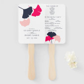 ネイビモダンーとピンクイチョウ葉結婚式 プログラム ハンドファン (正面&裏面)