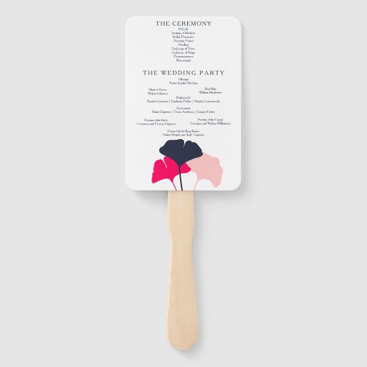 ネイビモダンーとピンクイチョウ葉結婚式 プログラム ハンドファン (裏面)