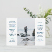 ネイビモダンーとホワイトの写真結婚式招待状 案内状 (スタンド正面)