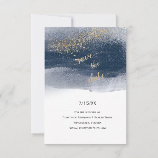 ネイビモダンーと金ゴールドのブラシストローク日付の保存 (正面)