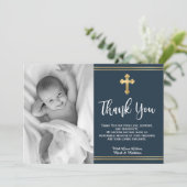 ネイビモダンーと金ゴールドブルーバプテスマサンキューカード サンキューカード (スタンド正面)