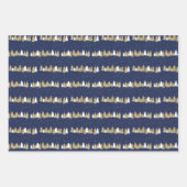 ネイビモダンーと金ゴールドレッド（鳥）ショウジョウコウカンチョウ冬クリスマス ラッピングペーパーシート (正面3)