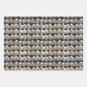 ネイビモダンーと金ゴールドレッド（鳥）ショウジョウコウカンチョウ冬クリスマス ラッピングペーパーシート (正面2)