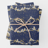 ネイビモダンーと金ゴールドレッド(鳥)ショウジョウコウカンチョウ冬クリスマス ラッピングペーパーシート (インサイチュ)