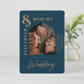 ネイビモダンーはっきりしたはっきりしたスタイリッシュのArched Photos 結婚 招待状 (スタンド正面)