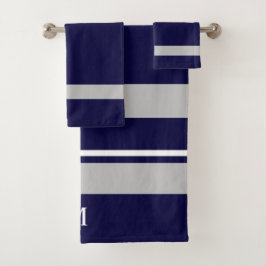 ネイビモダンーはっきりしたブルーグレイストライプ バスタオルセット