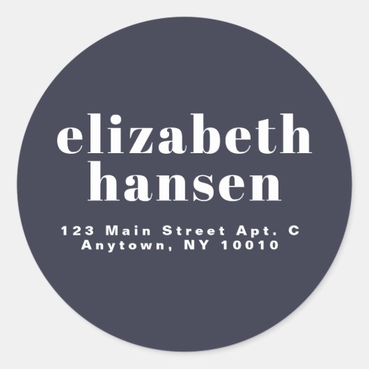 ネイビモダンーはっきりしたブルーラウンド差出人住所ラベル ラウンドシール (正面)