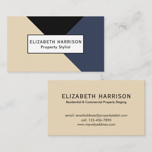 ネイビモダンーはっきりしたブルー|シャンパンジオメトリック 名刺 (正面/裏面)