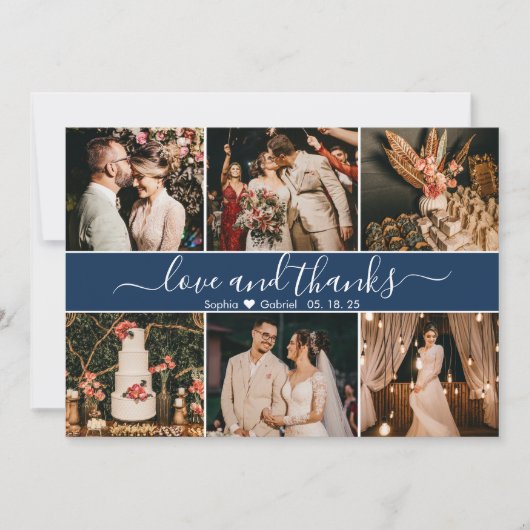 ネイビモダンーエレガントタイポグラフィ6 Photo Collage サンキューカード (正面)