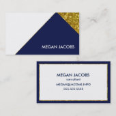ネイビモダンーエレガントフェイク金ゴールド輝く幾何学的 名刺 (正面/裏面)