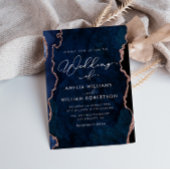 ネイビモダンーエレガントブルーとバラの金ゴールド結婚ズ