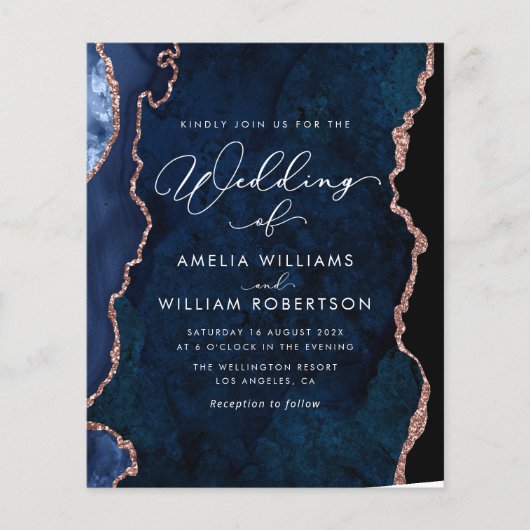 ネイビモダンーエレガントブルーとバラの金ゴールド結婚ズ (正面)