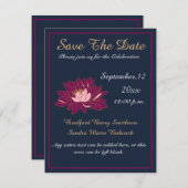 ネイビモダンーエレガントブルーとブルゴーニュのピンクフローラ セーブザデート (正面/裏面)