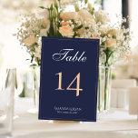 ネイビモダンーエレガントブルーのスクリプ結婚ト テーブルナンバー<br><div class="desc">Navy モダン Blueエレガントスクリプ結婚トのテーブル番号。薄いモダン薄いエレガントと白と桃の色の縁ど台本とダークブルーのカード。各カーカスタマイズドはテーブル番号ごとに別々に配置し、カートに別々に入れる。表カード上のすべての文字をパーソナライズする。</div>