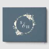 ネイビモダンーエレガントブルーアイボリー結婚フローラ ゲストブック (裏面)