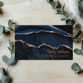 ネイビモダンーエレガントブルーアゲートバラ金ゴールドグリッター 名刺