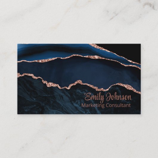 ネイビモダンーエレガントブルーアゲートバラ金ゴールドグリッター 名刺 (正面)