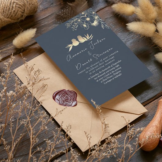 ネイビモダンーエレガントブルーウェディングレセプション 招待状