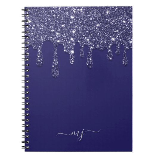 ネイビモダンーエレガントブルーグリッタードリップ ノートブック (正面)