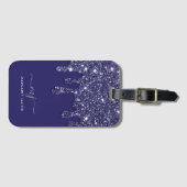 ネイビモダンーエレガントブルーグリッタードリップ ラゲッジタグ (正面横)