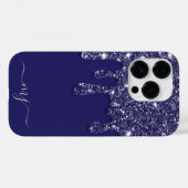 ネイビモダンーエレガントブルーグリッタードリップ Case-Mate iPhoneケース (裏面 (横))
