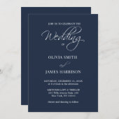 ネイビモダンーエレガントブルーシンプル結婚式招待状 招待状 (正面/裏面)