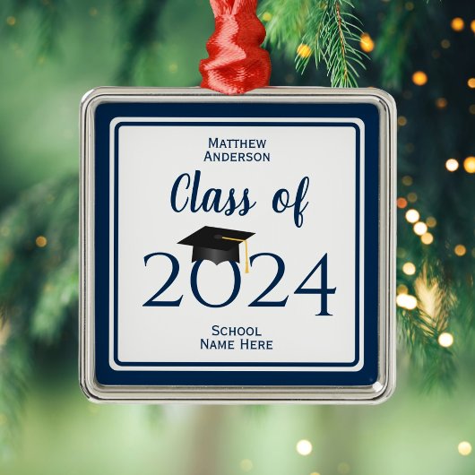 ネイビモダンーエレガントブルータイポグラフィ卒業 メタルオーナメント