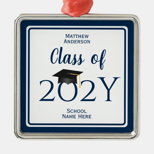 ネイビモダンーエレガントブルータイポグラフィ卒業 メタルオーナメント (正面)