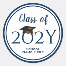 ネイビモダンーエレガントブルータイポグラフィ卒業 ラウンドシール