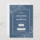 ネイビモダンーエレガントブルーフローラ結婚式招待状 招待状 (正面)