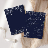 ネイビモダンーエレガントブルーボホフローラブライダルシャワー 招待状