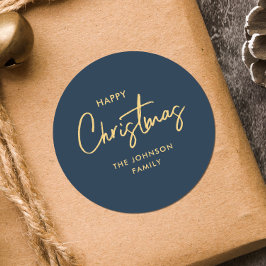 ネイビモダンーエレガントブルー金ゴールドクリスマスホリデー ラウンドシール