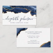 ネイビモダンーエレガントブルー金ゴールドグリッターアゲートマーブル 名刺 (正面/裏面)