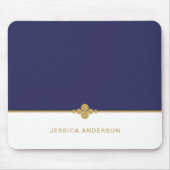 ネイビモダンーエレガントブルー金ゴールド名マウスパッド マウスパッド (正面)