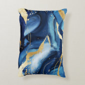 ネイビモダンーエレガントブルー金ゴールド大理石パターンシック アクセントクッション (裏面(縦))