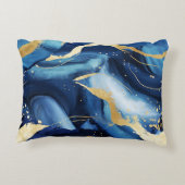 ネイビモダンーエレガントブルー金ゴールド大理石パターンシック アクセントクッション (裏面)