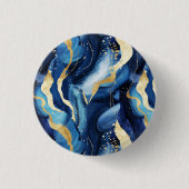 ネイビモダンーエレガントブルー金ゴールド大理石パターンシック 缶バッジ (正面)