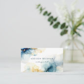 ネイビモダンーエレガントブルー金ゴールド抽象芸術水色 名刺 (スタンド正面)