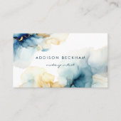 ネイビモダンーエレガントブルー金ゴールド抽象芸術水色 名刺 (正面)