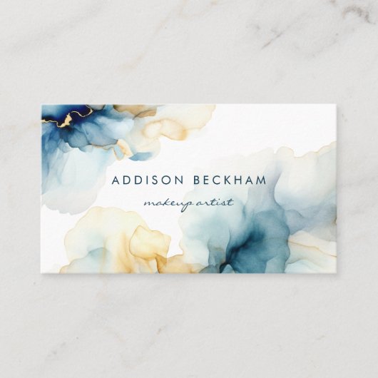 ネイビモダンーエレガントブルー金ゴールド抽象芸術水色 名刺 (正面)