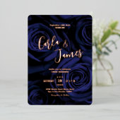 ネイビモダンーエレガントブルー金ゴールド書道結婚の 箔招待状 (立ち正面)