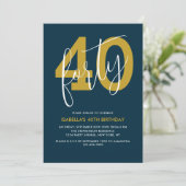 ネイビモダンーエレガントブルー金ゴールド40歳の誕生日 招待状 (スタンド正面)