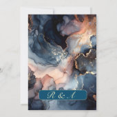 ネイビモダンーエレガントブルー&ピーチウォーターカラーアゲート 招待状 (裏面)