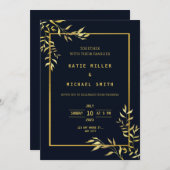 ネイビモダンーエレガント金ゴールド結婚式招待状 招待状 (正面/裏面)