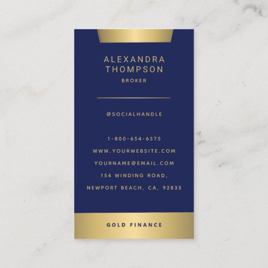 ネイビモダンーエレガント金ゴールドCEOプロフェッショナル写真 名刺 (裏面)