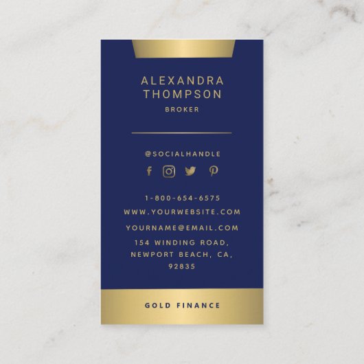 ネイビモダンーエレガント金ゴールドCEOプロフェッショナル写真 名刺 (裏面)